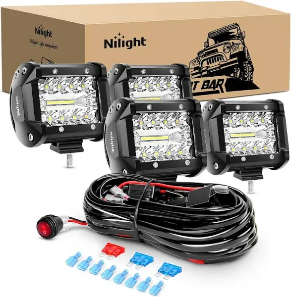 Nilight - ZH416 4PCS 4Inch 60W Triple Row Flood Spot