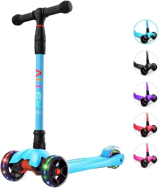 Allek Kick Scooter B02, Lean 'N Glide Scooter with Extra Wide PU Light-Up Wheels and 4 Adjustable Heights for Children From, Aqua