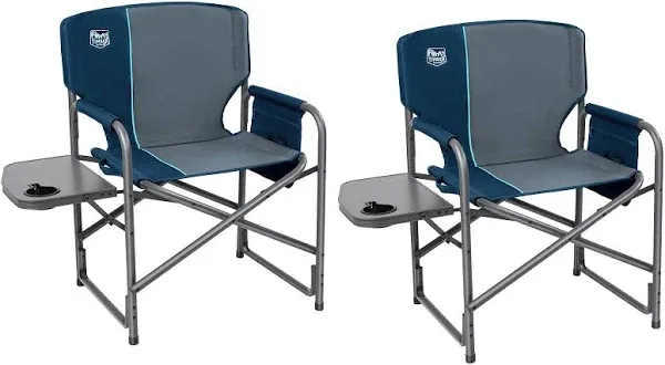 TIMBER RIDGE Lightweight Oversized Camping Chair, Portable Aluminum Directors Chair with Side Table Detachable Side Pocket for Outdoor Camping, Lawn, Picnic, Support 400lbs Blue 2 Pack