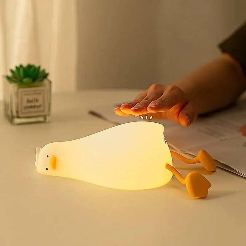 LightInTheBox Lying Flat Duck Night Light, LED Squishy Duck Lamp, Cute Light Up Duck, Silicone Dimmable Nursery Nightlight, Rechargeable Bedside Touch Lamp for