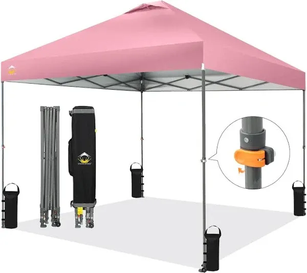 CROWN SHADES Adjustable Height on The Fly, 10x10 Pop Up Canopy - Beach Tent with One Push Setup - Easy Outdoor Sun Shade for Events, Parties, Camping - Outside Shade with STO-N-Go Bag, Pink