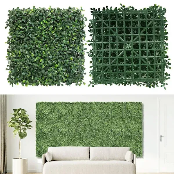 Bybeton Artificial Grass Wall Panels,10"x 10" (12pc) UV-Anti Boxwood Panels Greenery Wall Backdrop for Indoor Outdoor Privacy Protected and Garden,