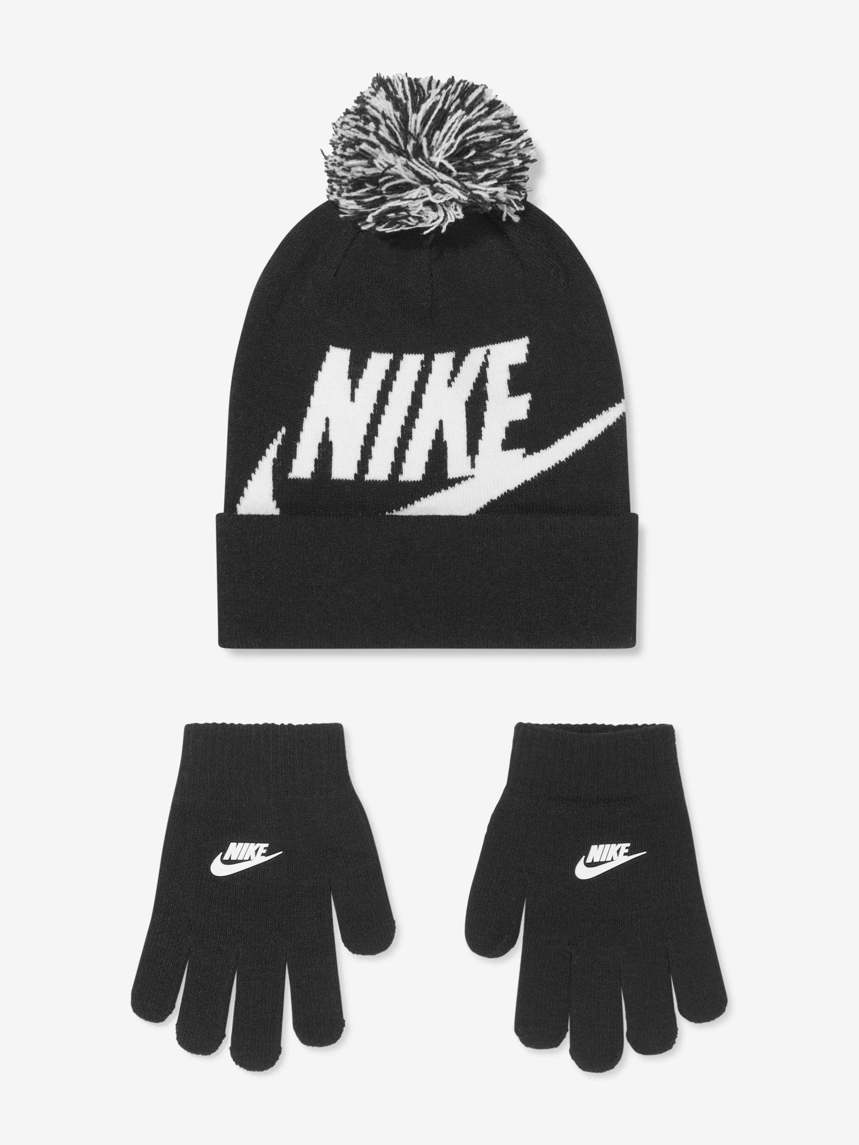 Nike Juniors Boys Swoosh Pom Beanie Glove Set - Black