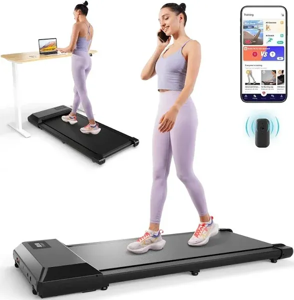 DeerRun Walking Pad 2 in 1 Under Desk Treadmill, 2.5HP Low Noise Walking Pad Running Jogging Machine with Remote Control for Home Office, Lightweight Portable Desk Treadmill Installation Free