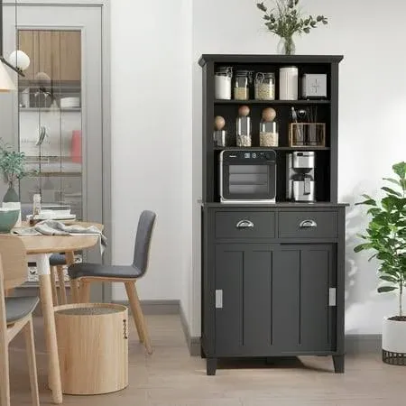 HOMCOM 67" Freestanding Buffet with Hutch, Kitchen Pantry Storage Cabinet with Sliding Doors, Drawers and Open Shelves