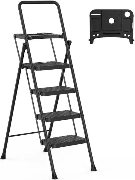 HBTower 4 Step Ladder, Convenient Handgrip Anti-Slip Sturdy &amp; Wide Pedal 330lbs