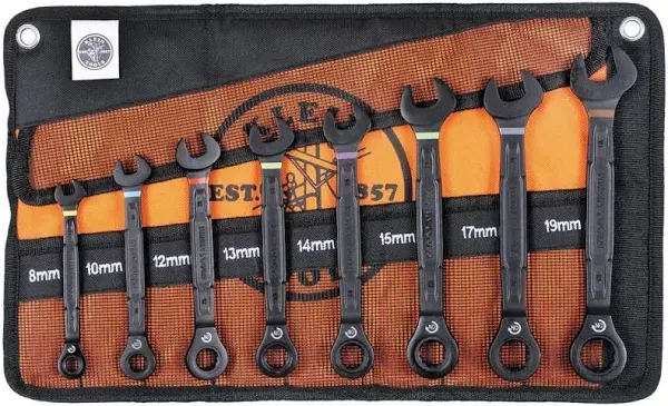 Klein Tools 69408MG 90-Tooth Ratcheting Combo Wrench Set Metric