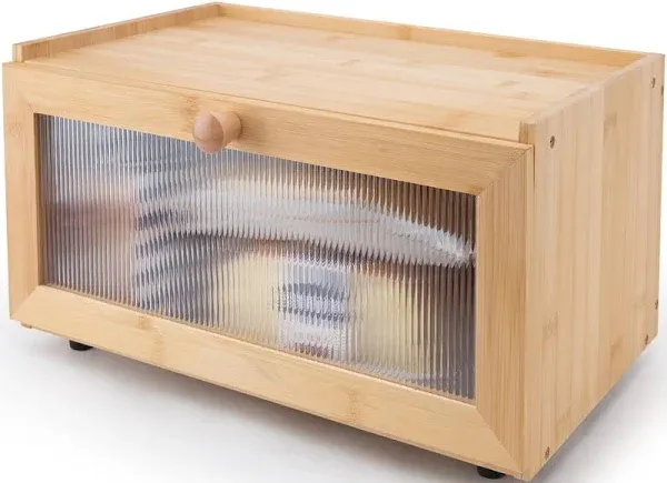 Bamboo Bread Box Large Capacity with Window Kitchen Counter Storage Container