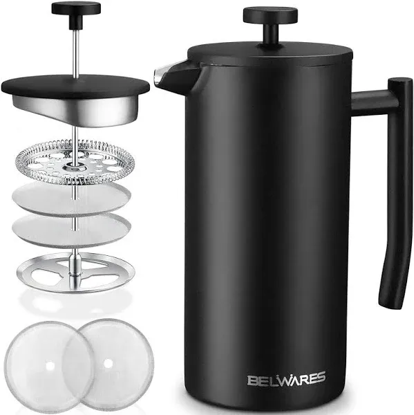 Large French Press Coffee Maker - 50oz, 1.5L Double Wall 304 Stainless Steel Cof