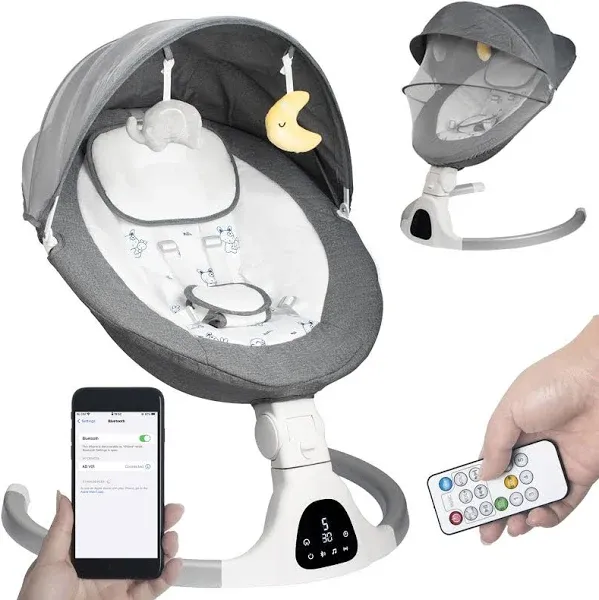 JFOVMCYG Baby Swing for Infants to Toddler Portable Babies Swing Timing Function 5 Swing Speeds Bluetooth Touch Screen Music Speaker with 10 Preset