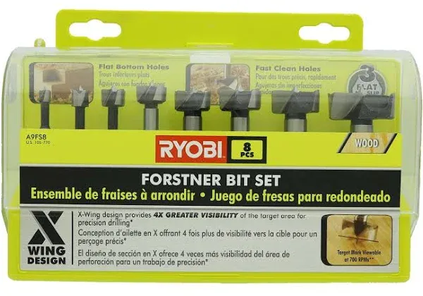 Ryobi 8-Piece X-Wing Forstner Bit Set