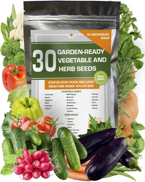 FarmerValley Ultimate Set of 30 Vegetable and Herb Seeds Packets