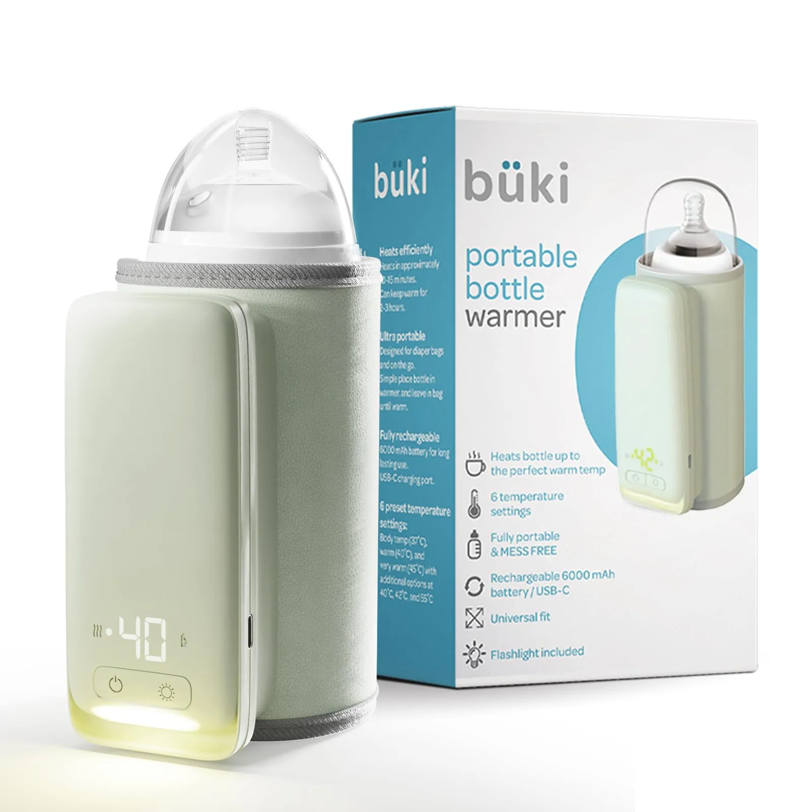 Büki Portable Bottle Warmer for Breastmilk or Baby Formula - Fast Heating + 