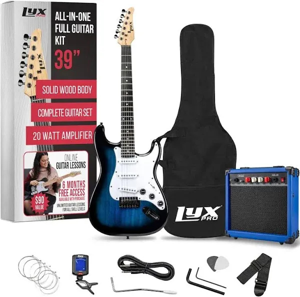 LyxPro 39" Stratocaster Electric Guitar Beginner Kit - Blue