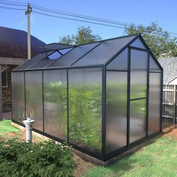 Veikous Aluminum Walk-In Garden Greenhouse Kit with Adjustable Roof Vent and Lockable Door