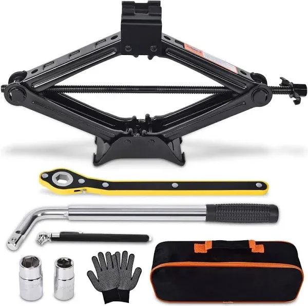 Car-Jack-Kit-2-Ton, Scissor Jack Set for Car Heavy Duty Tire Changing with Saving Effort Ratchet Handle, Portable Universal Car Scissor Lift Jack for Emergency for SUV/RV/BMW/MPV