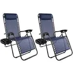 Zero Gravity Lounge Chairs Set Of 2 Navy Blue Folding Recliners Anti-Gravity