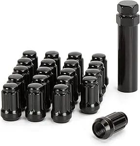 20pc 12x1.5 Lug Nuts With Key | Cone Seat | Black Spline Short Open End