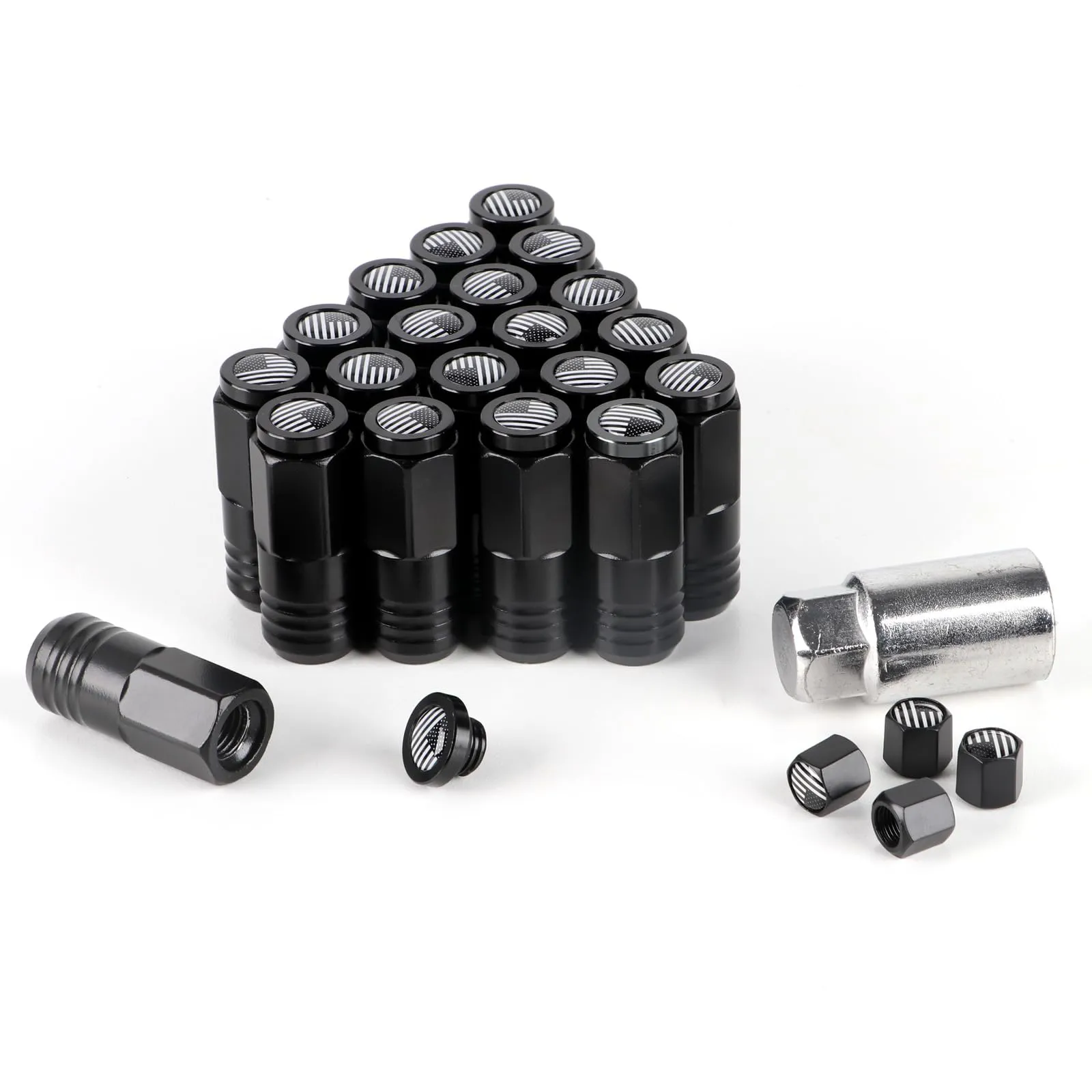 20PCs Black Lug Nuts Set w/Key 12x1.25mm 6 Spline 20mm Hex For Acura Hyundai..