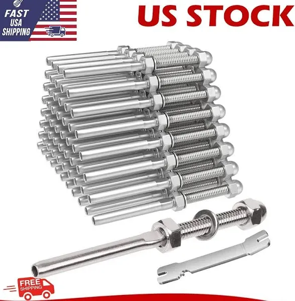 50 Pack Cable Railing Swage Threaded Stud Tension End Fitting Terminal for 1/8&#034;