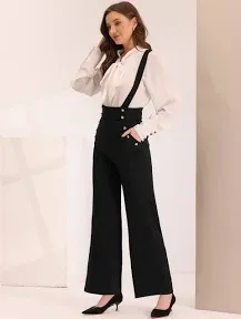 Allegra K Women's Casual Office Adjustable Strap Wide Leg Suspenders Pants Jumpsuits