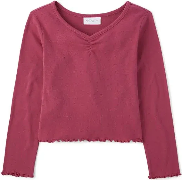 The Children's Place Girls Long Sleeve Solid Pointelle Top