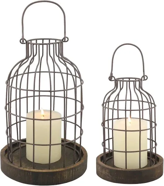 Wire Metal Cloche Set of 2, Decorative Candle Holder Cage Lanterns for Table and Farmhouse Decor (Rustic Color)