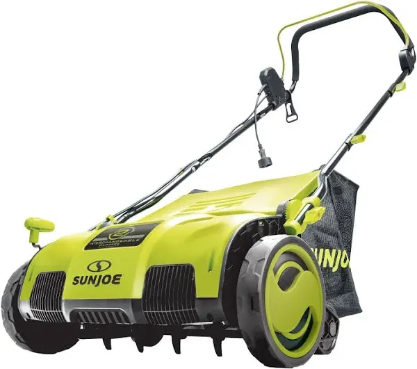 Sun Joe AJ805E Electric Lawn Dethatcher w/ Collection Bag , 15 inch , 13 Amp , Scarifier