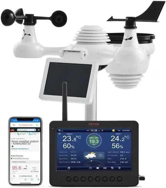 VEVOR 7-in-1 Wi-Fi Weather Station 7 in TFT Display Wireless Outdoor Sensor