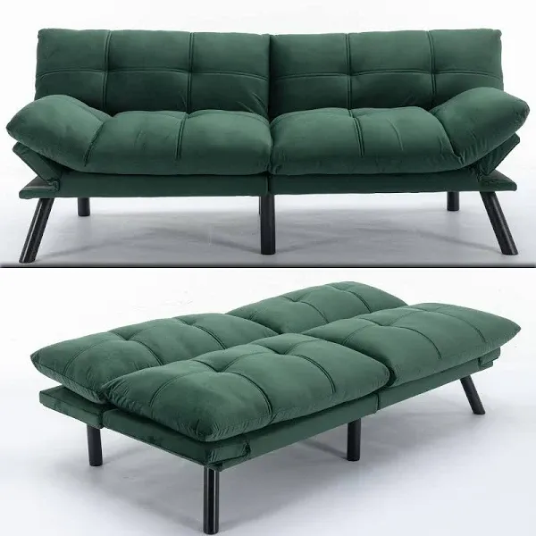 71" Velvet Futon Couch Bed with Mattress Included