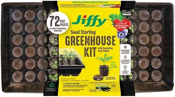 Jiffy seed starting greenhouse kit with expanding peat pellets 72 Count