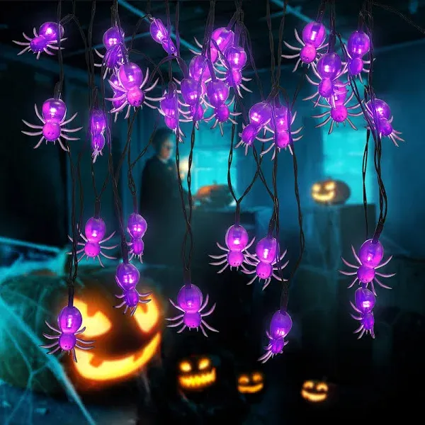 YOUNGAR Halloween Decor Spider String Lights, Solar String Light,2PACK 20ft 30 LED Outdoor Decorative Lights for Patio, Garden, Gate, Yard, Halloween Christmas Decoration (2Pack,Spider)