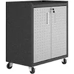 Manhattan Comfort Fortress Rolling 2 Door Garage Storage Cabinet, Black/Gray