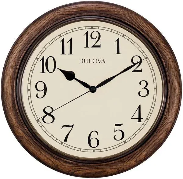 Bulova Oakbrook Dark Oak Wood 16" Round Wall Clock