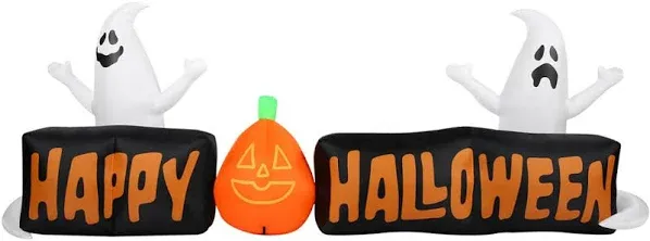 Haunted Hill Farm 8-Ft Wide Happy Halloween Sign Blow Up Inflatable Yard Decor with Lights, Outdoor Halloween Inflatable Decorations for Lawn and Yard, Giant Cute and Spooky Outdoor Inflatables