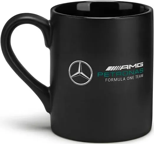 NEW! F1 Formula 1 Mercedes AMG Petronas Matte Black Logo Coffee Mug