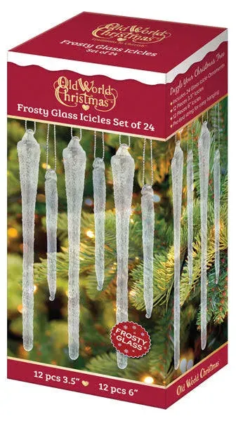 Old World Christmas Blown Glass Ornament for Christmas Tree, Frosty Glass Icicles 24Pc (with OWC Gift Box)