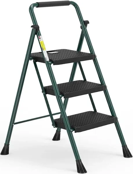 3 Step Ladder, Folding Step Stool with Wide Anti-Slip Pedal, 500 Lbs Sturdy Stee