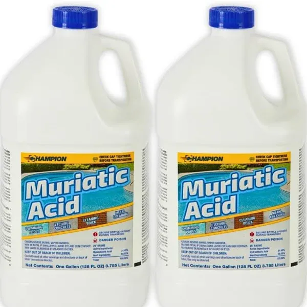 Champion Muriatic Acid for Swimming Pools & Spas - Lower's pH/pH Reducer for Pool Water Balancing - 4 Gallon