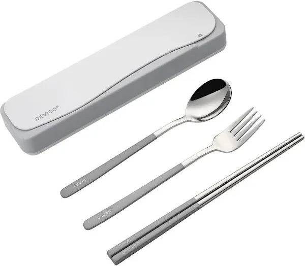 DEVICO Travel Utensils With Case, 18/8 Stainless Steel Camping Utensils, Reusable Portable Silverware Cutlery Set For Lunch Box, Include Fork Spoon Chopsticks