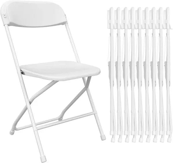 VINGLI White Plastic Folding Chair Indoor Outdoor Portable Stackable Commercial Seat with Steel Frame 350lb. Capacity for Events Office