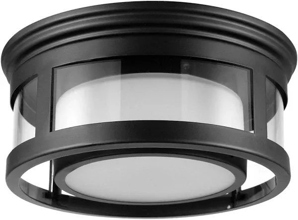 Globe Electric Brisbane 1-Light Matte Black Outdoor Indoor Flush Mount Ceiling Light with Frosted Glass Shade