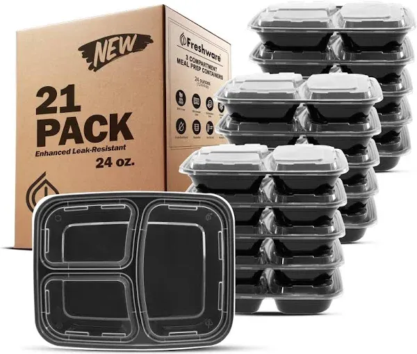 Meal Prep Containers 3 Compartments with Lids, Set of 21