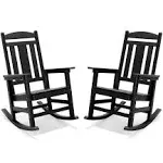 Black Plastic Outdoor Indoor All Weather Resistant Patio Outdoor Rocking Chair (Set of 2)