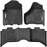 YITAMOTOR Floor Mats Compatible with 2013-2018 Dodge Ram 1500/2500/3500 Crew Cab, 2019-2024 Ram 1500 Classic Crew Cab 1st & 2nd Row Black All Weather