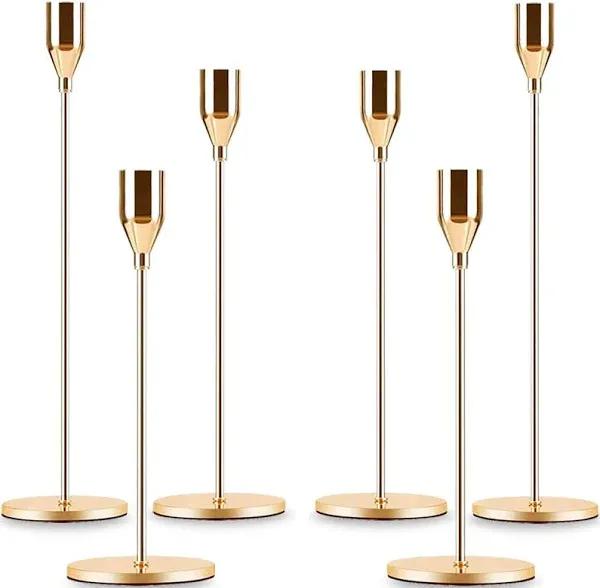 Gold Taper Candle Holder Set of 6, Brass Gold Tall French Gold-6 Packs