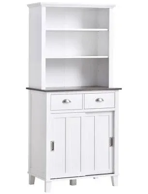 HOMCOM 67&#034; Freestanding Buffet with Hutch, Kitchen Cupboard White Wood Grain