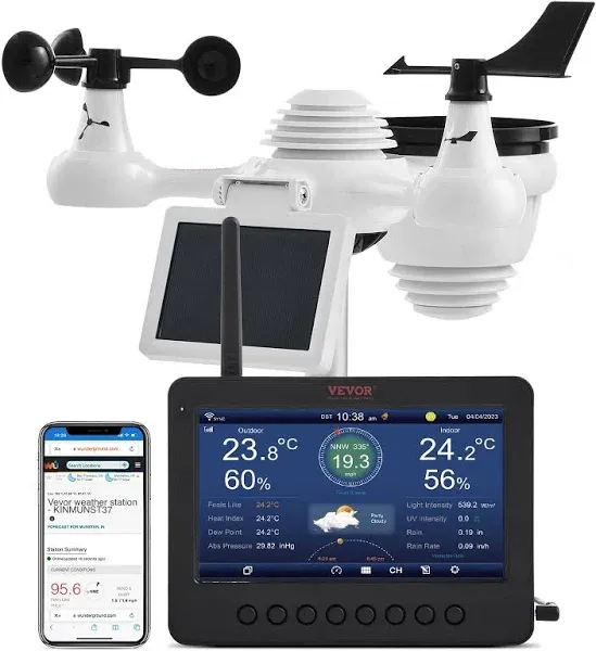 VEVOR 7-in-1 Wi-Fi Weather Station 7 in TFT Display Wireless Outdoor Sensor