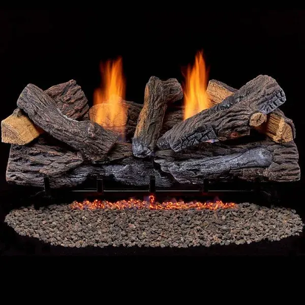 Duluth Forge Ventless Dual Fuel Log Set - 30 in. Stacked Red Oak, 33,000 BTU, T-Stat Control - Model# DLS-30T-2