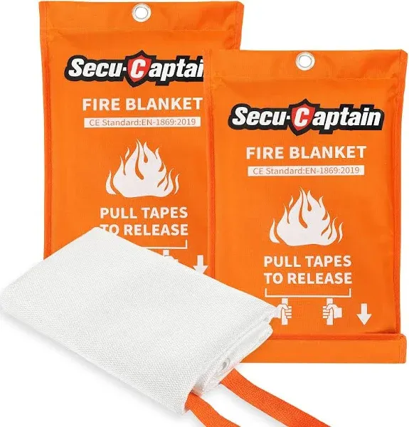 SecuCaptain Emergency Fire Blanket for Home and Kitchen 40"x40" Flame Suppression Fiberglass Fire Blankets for House Camping Car Office